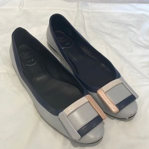 Roger Vivier classic buckle style, in light blue leather